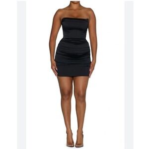 Naked Wardrobe Black Strapless Ruched Bodycon Mini Dress Party Cocktail